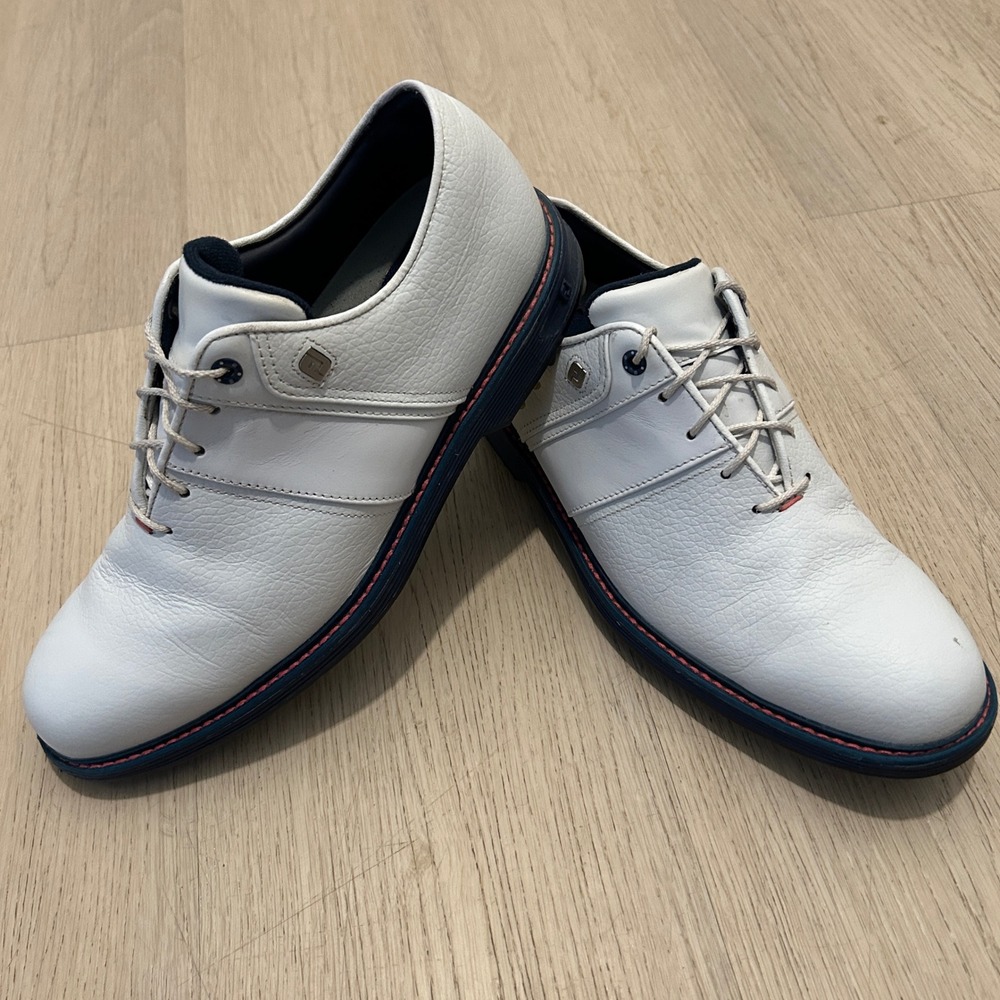 FootJoy Premiere Series Flint White Navy Red Spiked Golf Shoes 54543 Mens 9 M